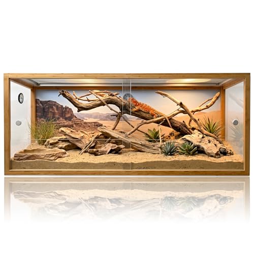 80 Gallon Bamboo Reptile Tank,48"x24"x18" Ball Python Enclosure for Bearded Dragon,Snake,Gecko,Lizard,Turtle with Sliding Door Top Screen Ventilation,Stackable Large Reptile Terrariums - size: 48"x24"x18"