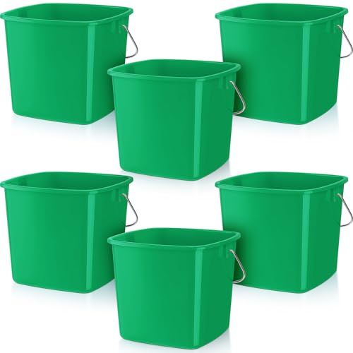 Zhehao 6 Pcs 3 Quart Bucket for Cleaning Small Sanitizer Bucket for Restaurant Square Plastic Pail with Handles for Home, Offices, Commercial Use, Food Service(Dark Green) - color: Dark Green