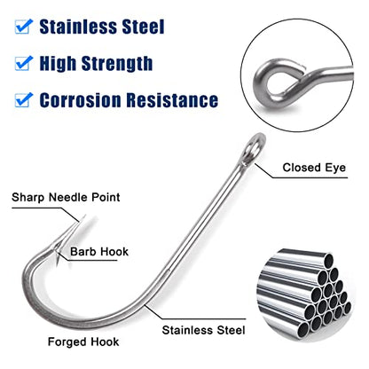 Saltwater Fishing J Hooks O'Shaughnessy Forged Extra Strong Stainless Steel Trolling Sea Bass Striper Snapper Fishing Hooks, Size 1/0-10/0 - size: 1/0-30pcs