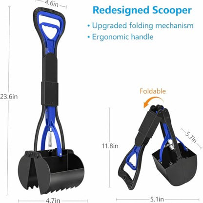 24 Inch Heavy Duty Foldable Pooper Scooper for Large, Medium & Small Dogs, Durable Springs, Interlocking Serrated Jaws, One-Hand Operation, Premium Outdoor Waste Pick-Up Tool - size: 24 inch