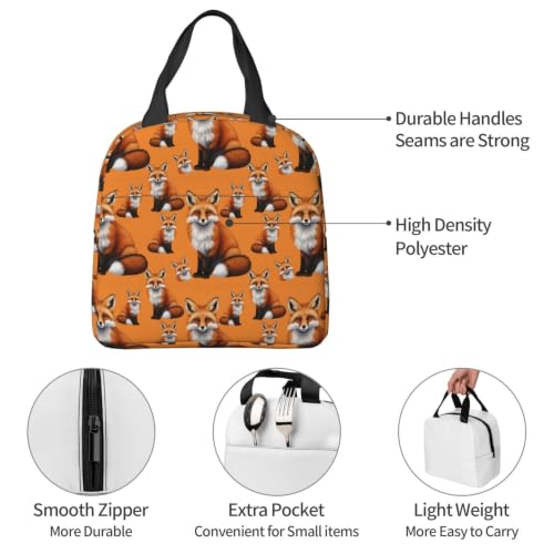 Adult Snow Foxs Print Insulated Lunch Tote Reusable | Snow Foxs, Polyester Thermal Insulation Tote, Zipper Closure for Travel, Gym & Picnic - color: Pattern (848)