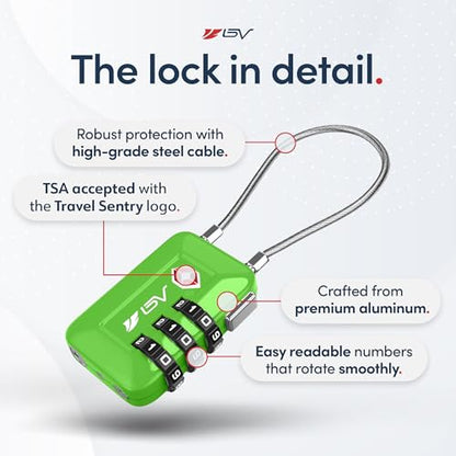 TSA Accepted Luggage Travel Lock, Set-Your-Own Combination Lock for School Gym Locker, Luggage Suitcase Baggage Locks, Filing Cabinets, Toolbox, Case(Green, 4 Pack) - color: Green 4-Pack