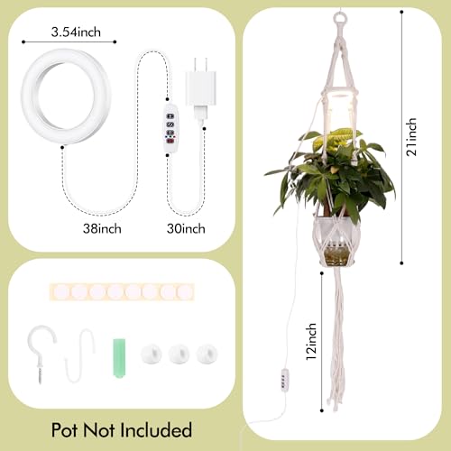 Hanging Plant Grow Lights for Indoor Plants with Timer | Wall Mounted Full Spectrum Pendant Growing Light with Macrame Plant Hanger, Ceiling LED Planta Luz for Potted Plants - size: 1 Pack