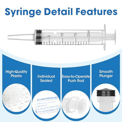 20mL Plastic Syringe for Liquid - 3 Pack Large Syringes with Adapter | Individually Wrapped for Scientific Labs, Feeding, Oil Filling - style: 20mL