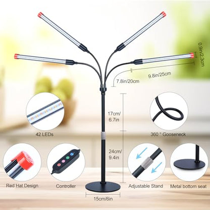 FECiDA 2026 4Head Table Top Grow Lights for Seed Starting, Indoor Plants, Bonsai, 36 Watt Power Draw, NO Need Adapter, 4/8/12/16/20H Timer, 16"-24" Height Adjustable - size: Desk-4Head-36W