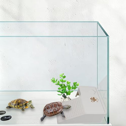 2 Pack Tortoise Climbing Terrace Turtle Resting Basking Platform Reptile Climbing Ramp Hiding Place Habitat Accessories with Feeding Trough