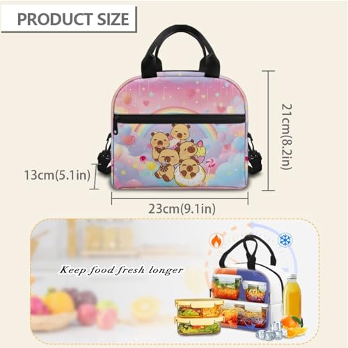 Capybara Kids Lunch Bag : Rainbow Lunch Box Main Compartment Fits Snacks- Keeps Cool- Good for Capybara Cafe, School & Summer Travel - color: Capybara Rainbow