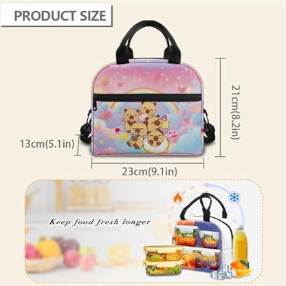 Capybara Kids Lunch Bag : Rainbow Lunch Box Main Compartment Fits Snacks- Keeps Cool- Good for Capybara Cafe, School & Summer Travel - color: Capybara Rainbow