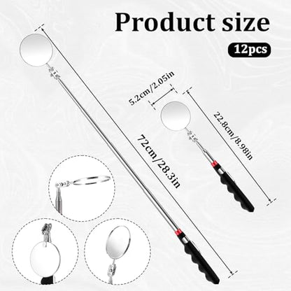 12 Pcs Telescoping Inspection Mirror Retractable Mechanical Mirrors Long Handle Under Vehicle Telescoping Mirrors Extendable 360 Rotation Detection Mirror for Mechanics Contractors Technicians