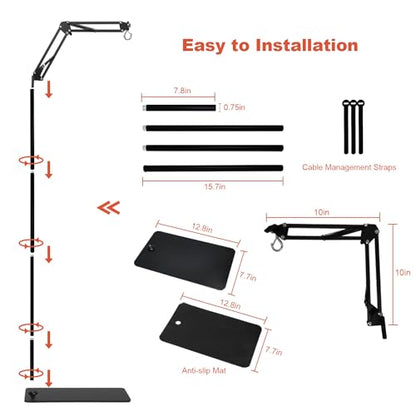 Reptile Heat Lamp Stand, Adjustable 15.7-74.3" 360° Swing Arm Light Holder | Heavy Base, Sturdy Metal Floor Stand, Widely Compatible for Bearded Dragons, Turtles, Snakes & Terrariums (50-180 gal) - size: XXL