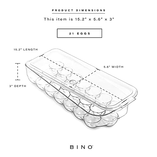 BINO Plastic Egg Container for Refrigerator - Clear, 21 Count, Sturdy, Durable - size: 21 Egg