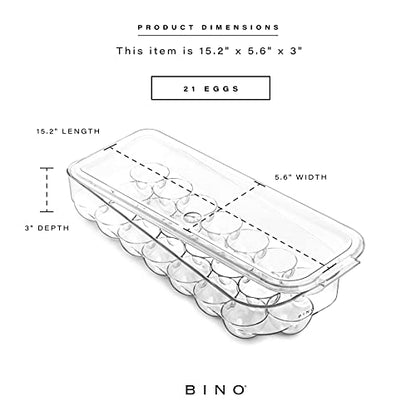 BINO Plastic Egg Container for Refrigerator - Clear, 21 Count, Sturdy, Durable - size: 21 Egg
