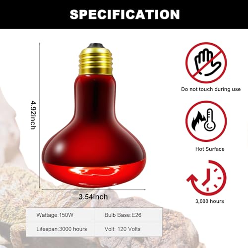 2Pack Infrared Heat Lamp Bulbs, 150W Reptile Heat Emitter Infrared Basking Spot Light, Red Heat Lamp for Chickens Coop Reptile Pets Brooder Use - style: 150W Infrared Bulbs