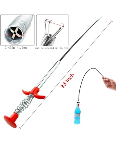 4-Piece Drain Cleaning Kit, 33-Inch 4-Claw Grabber & 20-Inch Hair Snakes | Deep-Clog Grabber • 3 Surface Hair Removers • Flexible And Reusable • For Sinks, Showers, Bathtubs And Kitchen Drains - style: 33 IN