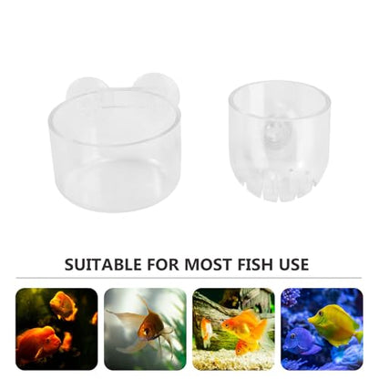 GANAZONO 2pcs Aquarium Fish Food Cup Set with Floating Acrylic Feeder Rings, Fish Feeding Device for Tank, Suitable for Frozen Bloodworms and Brine Shrimp Feeding in Home Aquariums