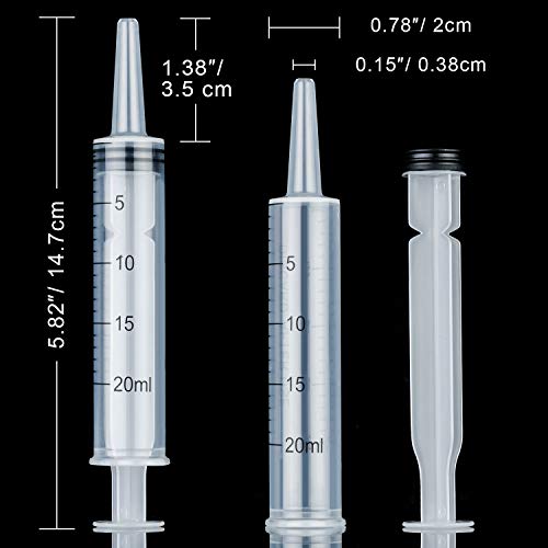 10 Pack Plastic Syringe Liquid Measuring Syringes Without Needle for Epoxy Resin, Craft, Scientific Labs, Feeding Pets Animals, Oil or Glue Applicator (20 ML) - size: 20 ML