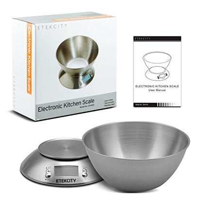 Etekcity Food Scale with Bowl, Timer and Temperature, Grams and Ounces | Stainless steel bowl with tare, temperature sensor, ideal for baking, coffee and meal prep - color: Stainless Steel-Silver