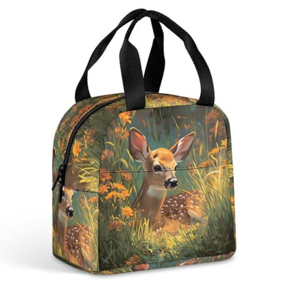 Rustic Deer And Flower Lunch Bag for Women Men | Insulated Lunch Box Leakproof Food Meal Containers Reusable Foldable 6L Capacity Lunch Tote Bags for Work Picnic Travel - color: style-18