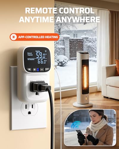 DEWENWILS Smart WiFi Temperature Controller Outlet, 15A/1800W, 24H Timer | Bluetooth APP Remote Control, Schedule Timer, for Greenhouses, Incubators, Brewing, Reptiles, Garages