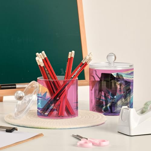 Reptile Peach Tropical Style Clear Plastic Storage Container Jars with lid Bathroom Essentials Decorative storage bins for Cotton Swabs,Cotton Pads,Floss Picks,Paper Clips,Hair Clips 2 Pack