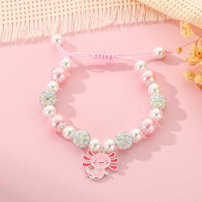 Axolotl/Horse Bracelet Gifts for Girls Kids, Charm Pearl Bead Bracelet Cute Stuff Birthday Jewelry for Daughter Granddaughter Teens - style: Axolotl-Girl-1