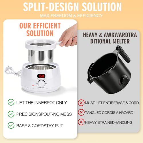 Electric Candle Wax Melter, Wax Warmer for Hair Removal with Detachable Stainless Steel Pot and Digital Temperature Control, Wax Heater for DIY Candle Making, Soap Making, Wax Crafts, Easy Cleaning - color: White