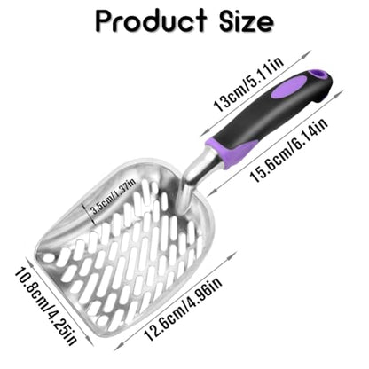 Cat Litter Scoop-Metal Litter Scooper-Kitty Metal Scooper-Long Handle | Kitten Scooper-Poop Sifting-Mesh Shovel-Aluminum Alloy Metal-Suitable for Cat Litter Box-Christmas Gift(Purple) - color: Purple, size: L