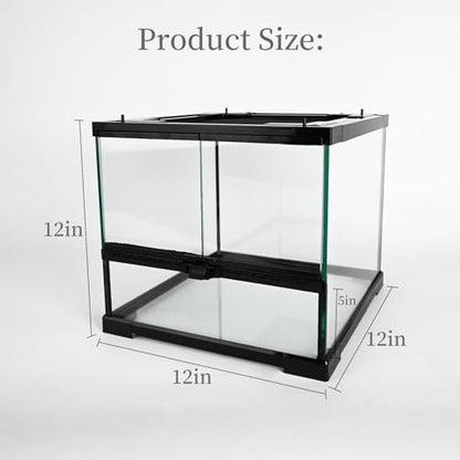 Reptile Glass Tank 12"*12"*12" Terrarium Habitat with Double Hinge Door and Top Screen Ventilation for Bearded Dragon,Lizard,Leopard Gecko,Snake,Hermit Crab with Carpet and Hygrothermograph - size: 12x12x12inch