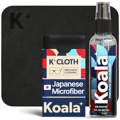 Koala Eyeglass Lens Cleaner Spray Kit | Japanese Microfiber (2 Piece Set) | (1x) Glasses Cleaner Bottle + (1x) Microfiber Cloth | Alcohol Free Eyeglasses, Screen, and Camera Cleaning Kit | Made in USA - size: 2 Piece Set