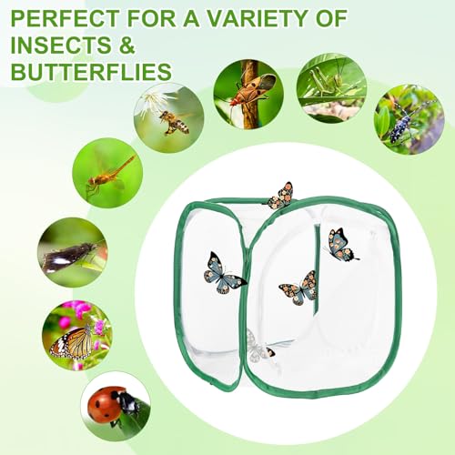 M METERXITY Butterfly Habitat Cage Terrarium, Outdoor Collapsible Mesh Pop-up with Zipper Protection for Breeding Butterfly/Ladybug, Mesh Plant Enclosure [White with Green, 12 x 12 x 12 Inch] - color: White With Green