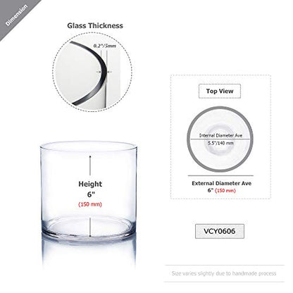 WGV Cylinder Vase, Width 6", Height 6", Clear Glass Container Terrarium Candle Holder for Wedding Centerpiece, Party Event, Home Office Decor, 1 Piece - size: 6 Inch (Pack of 1)
