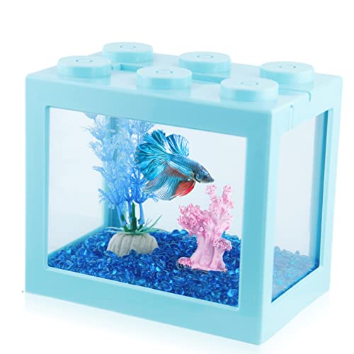 Small Betta Fish Tank, Stackable Mini Fish Tank Aquarium Tank Kit, 3/5 Gallon Rectangular Fish Bowl with Aquarium Gravel Decoration, Tiny Cube Tank for Seaweed Balls Sea Monkeys - color: Green