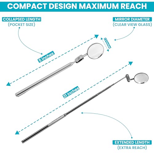 2-Pack Telescopic Insp Mirror 5-21" Swivel | Extend And Swivel To Inspect Hard To Reach Mechanical Spots - color: Mirror