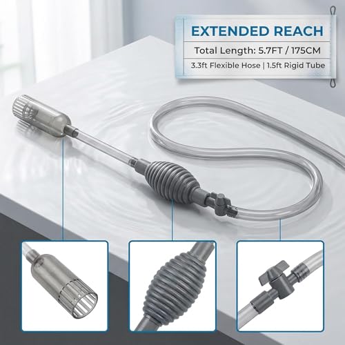 Delyle Aquarium Siphon Gravel Cleaner, 3-in-1 Fish Tank Vacuum with Sand Washer, Water Changer, 5.7ft Hose, Flow Control, Manual Hand Pump