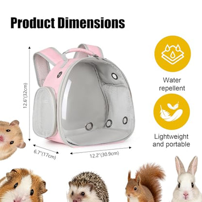 Guinea Pig Carrier, Clear Bubble Window for Guinea Pig, Bunny Rat Bird (Pink, Backpack) - color: Pink