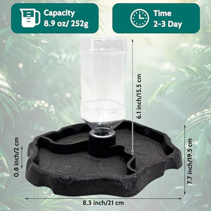 9oz Reptile Water Bottle, Turtle Food and Water Bowl Automatic Feeders Waterer Tortoise Dispenser Bottle Feeding Dish for Lizard Chameleon - color: Black