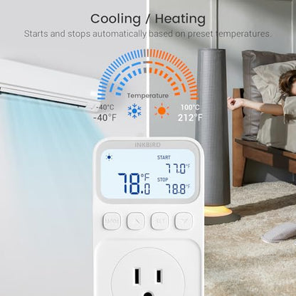 INKBIRD Plug in Thermostat 15A 1800W, Programmable Heating Cooling Digital Temperature Controller Timer for Window A/C Fan Heater Greenhouse Homebrewing Reptile - size: 1800W 15A