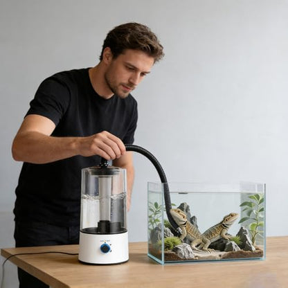 Reptile Humidifier & Fogger 4L Large Capacity Tank Cool Mist Maker with Adjustable Hose, Auto Shut-Off for Terrarium Geckos Snakes Turtles Lizards Frogs (White)