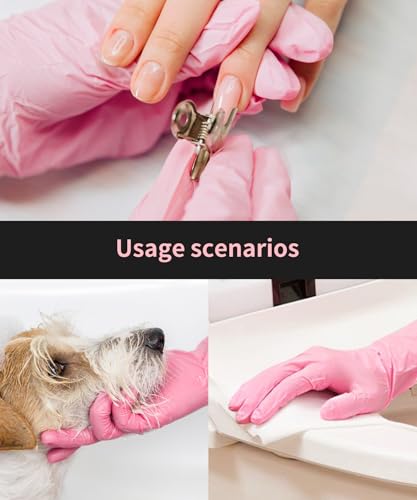 Nitrile Disposable Gloves,4mil-100 Count,Gloves Disposable Latex Free,Powder Free for Cooking,Household,Food safe - size: Medium, style: Pink of 100