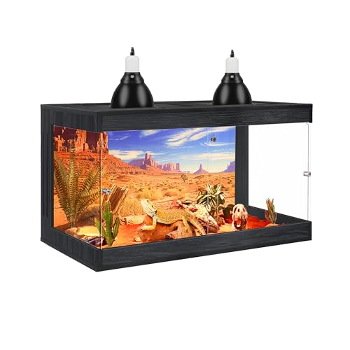 Royxen Bearded Dragon Tank, 30 Gallons Tempered Glass Reptile Terrarium with Metal Mesh Top, 3-Side Clear Anti-Scratch Glass Lizard Tank for Reptile Habitat (Black, 24" Length) - color: Black, size: 30Gal,24x16x16inch