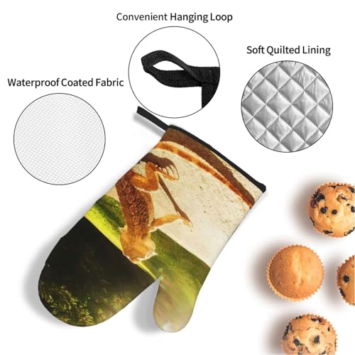 Beard Dragon Lizard Animal Reptile Heat Resistant Oven Mitts and Pot Holders Set of 4-500°f Protection Utensil Pocket for Grilling, Baking, Cooking