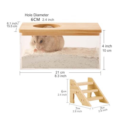 Transparent Rectangle Hamster Sand Bath Box for Hamster Cage Accessories, Digging Sand Container with Climbing Ladder, Large Sandbox for Hamsters Dust Bath and Play Sand，Large - size: L