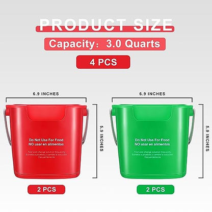 Yaomiao 4 Pcs Cleaning Bucket 3 Qt Sanitizing Bucket,Red, Green | Restaurant Small Square Detergent Pail with Measurements Spout and Handle, for Home, Kitchen, Office, Commercial Use - color: Red, Green