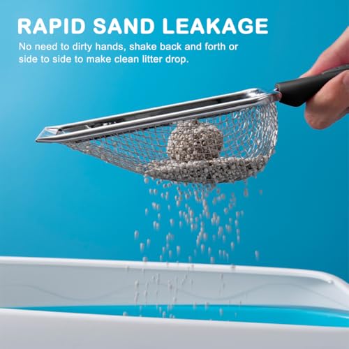 Kakalote Cat Litter Scoop, Stainless Steel Metal Cat Litter Scoop Mesh Shovel for Poop Sifting, Easy and Efficient Cleaning(5X5mm Holes)