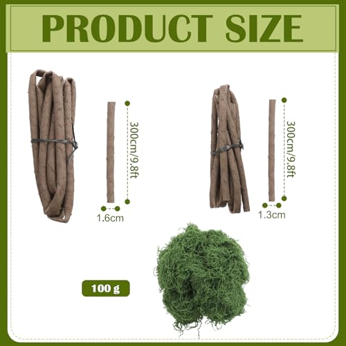Janinka 2 Pcs 118in Large Bendable Artificial Tree Branches with Moss | Enchanted Forest Decorations, DIY Jungle Climber Vines, Fake Moss Jungle Party Decor, Garden Landscape Reptile Habitat Decor
