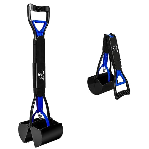 SZHLUX 28" Pooper Scooper, Foldable Dog Pooper Scooper with Unbreakable Material and Durable Spring for Grass and Gravel, Blue - color: Blue, size: 28 inch