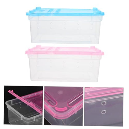 2Pcs Transparent Reptile Feeding Box Lightweight Habitat for and Lizards Breathable Design with Ventilation for Pet Hatching and Outdoor Use