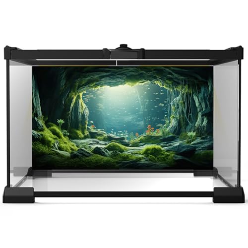 Underwater Cave Aquarium Background Under The Sea World Large Rock Fish Tank Background Aquatic Plant Lush Green Moss Reptile Tank Backgrounds Cave Landscape Reptile Enclosure Background 30x18in - color: Bright Green, size: 30(W)x18(H)inches/ 75(W)*45cm(H