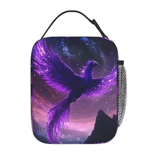 Purple Phoenix Art Adult Insulated Lunch Bag, Portable Thermal Cooler Tote With Pockets, Durable Polyester Lunch Box With Handle For Work, Office, Travel - color: Style 1