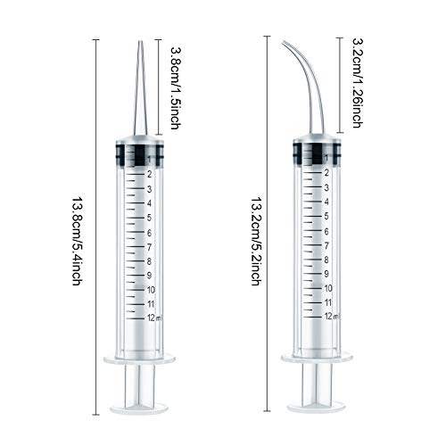 Nuanchu 20 Pieces 12 ml Dental Syringe Irrigation with Curved Tip Straight Tip, Wisdom Teeth Irrigation Syringe Disposable Mouthwash Cleaner for Oral Care, Animal Feeding